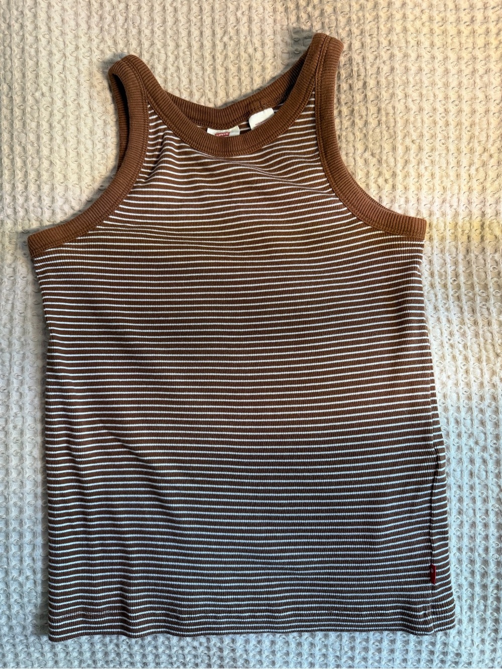 Levi's Brown and White Striped Ribbed Tank